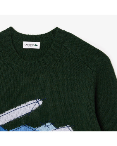 CROCODILE MOTIF CARDED WOOL SWEATER