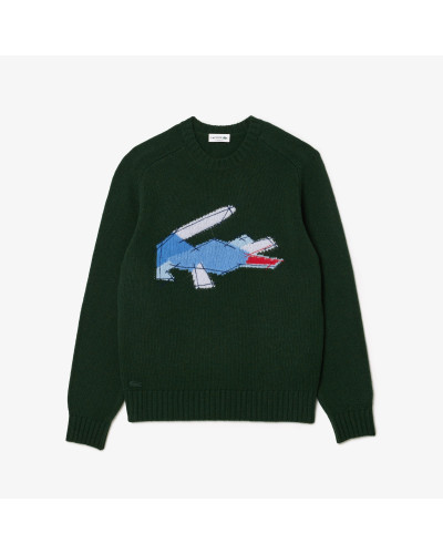 CROCODILE MOTIF CARDED WOOL SWEATER