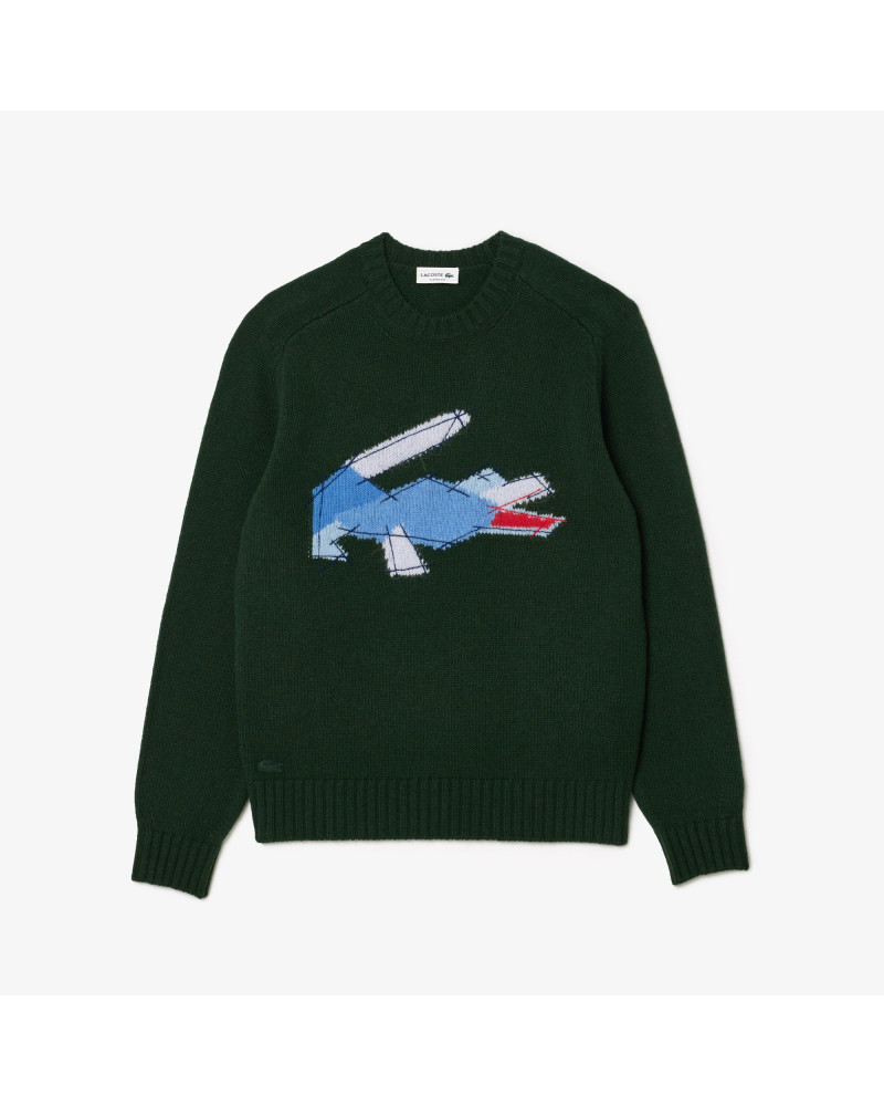 CROCODILE MOTIF CARDED WOOL SWEATER