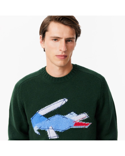 CROCODILE MOTIF CARDED WOOL SWEATER