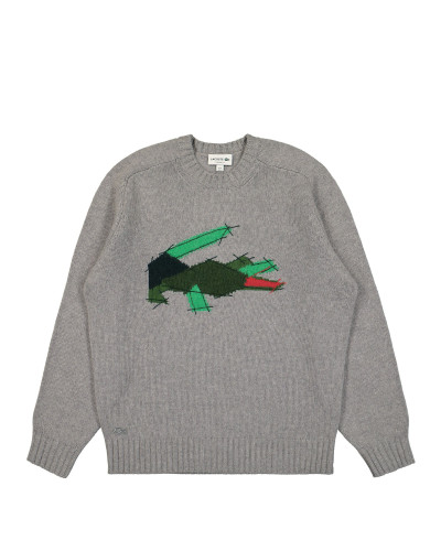 CROCODILE MOTIF CARDED WOOL SWEATER